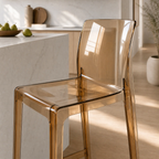 Jupiter Counter Stool in transparent amber polycarbonate, modern, light design for small NZ kitchens.