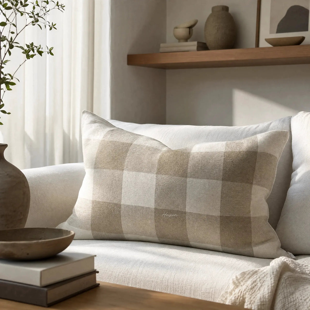Check Linen Cushion Cover 60cm - Milk