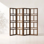 Shoji Room Divider in reclaimed elm with rich grain and lived-in character; warm, natural tones; hinged panels.