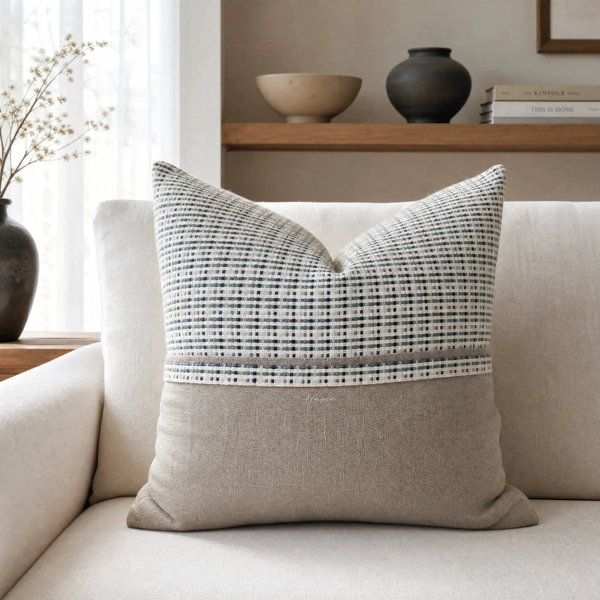 Cushion Cover Tweed Chequered/Natural 55cm