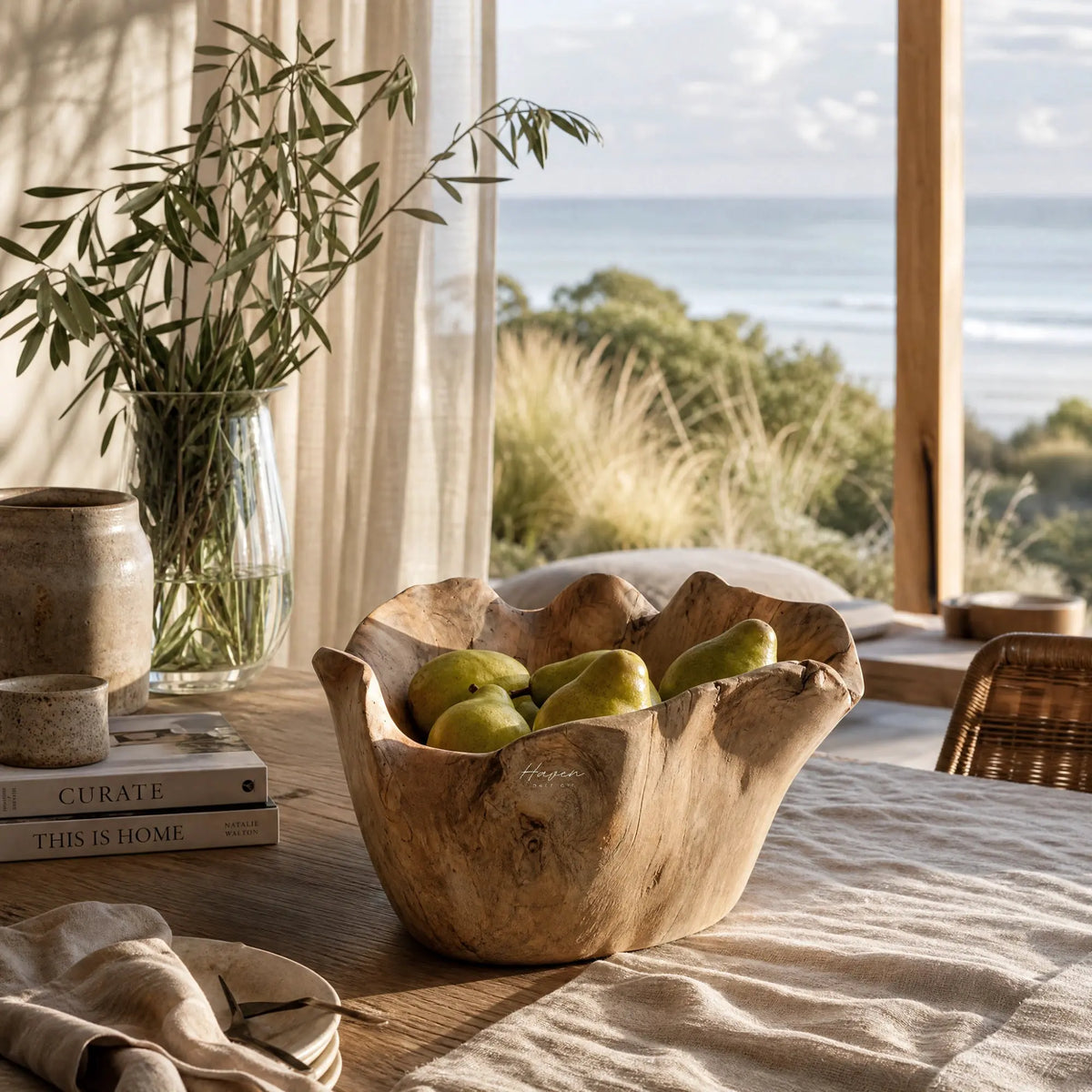 Teak Bowl: unique, hand-carved from reclaimed teak with natural grain, knots and organic edges.