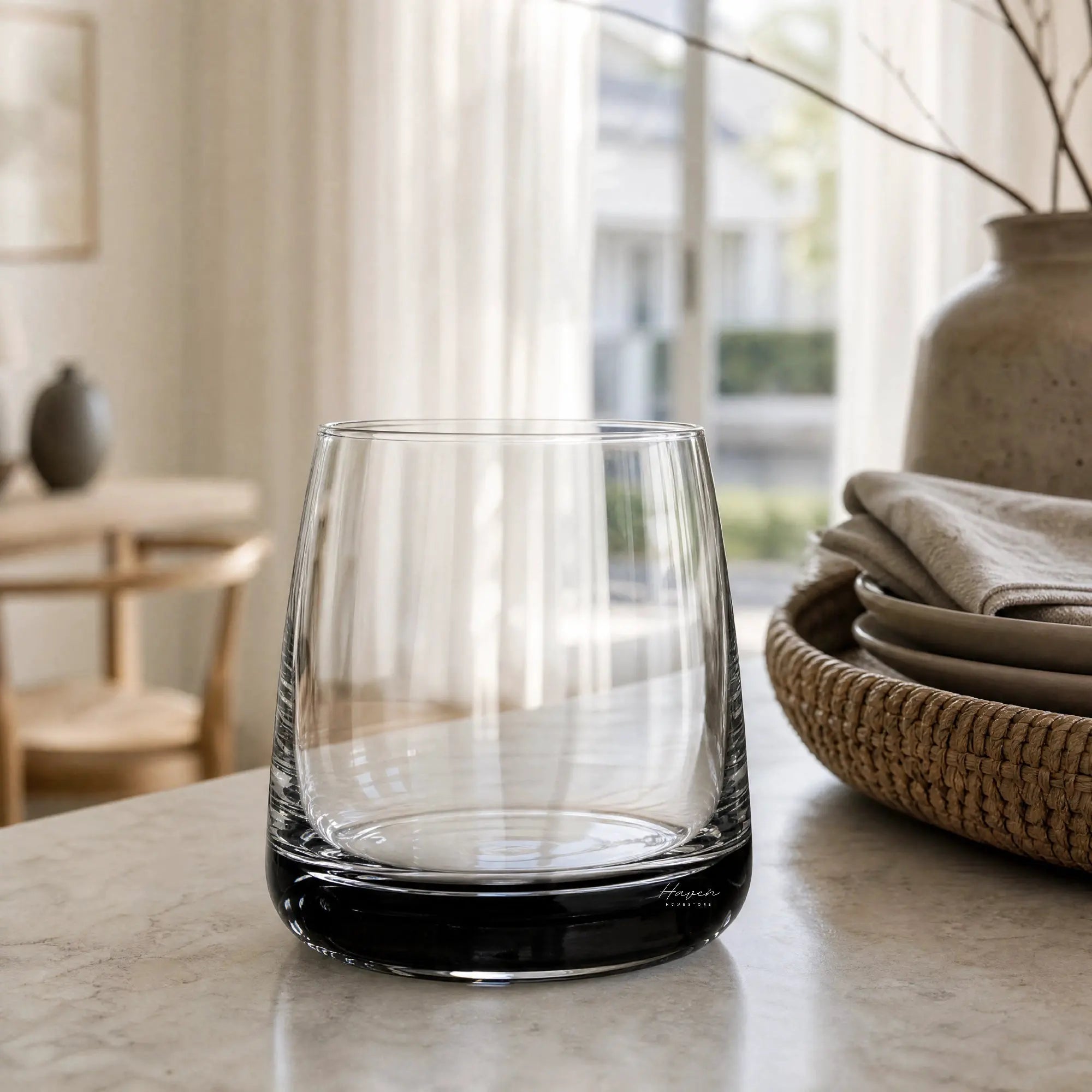 Broste® Tumbler Set/8 Smoke: handcrafted glass tumblers with a softly rounded silhouette and smoky base