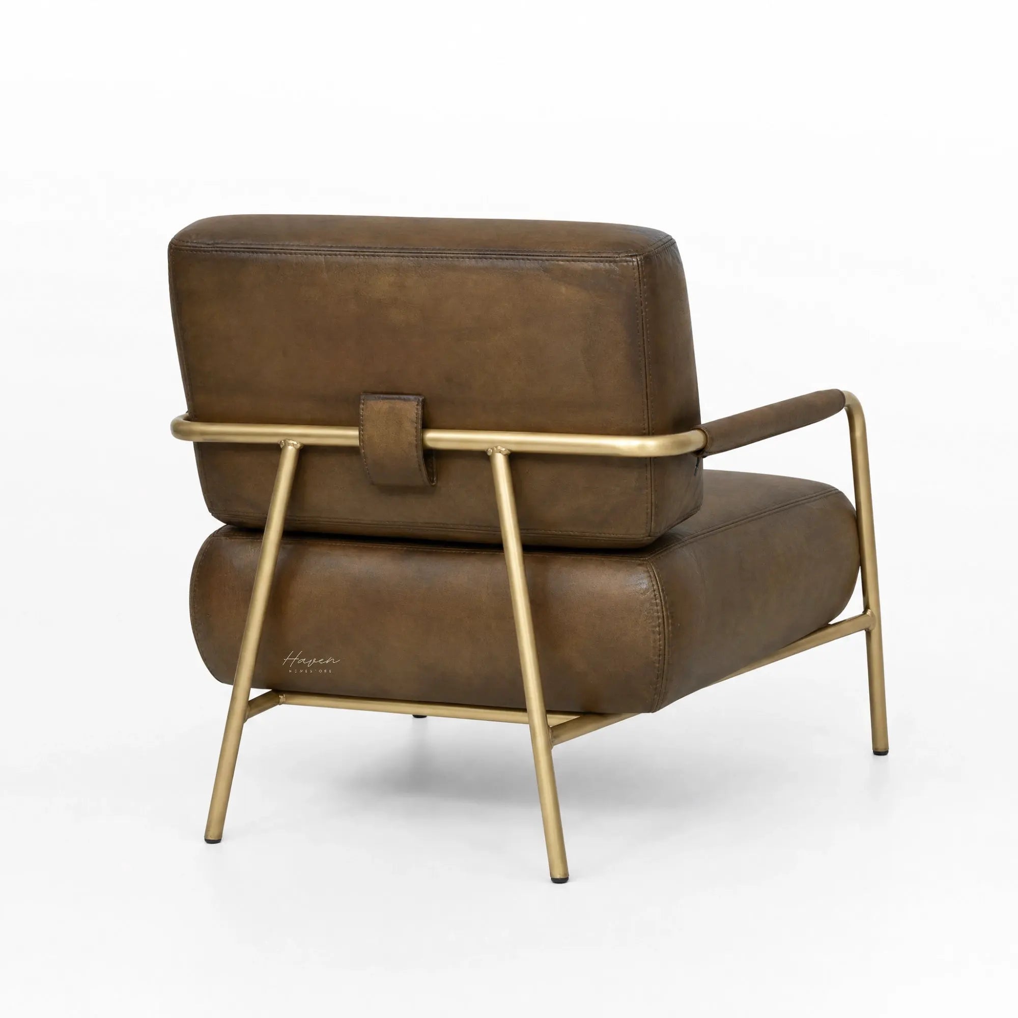 Pure Sinclair Leather Chair with Italian-tanned buffalo leather and brass frame.