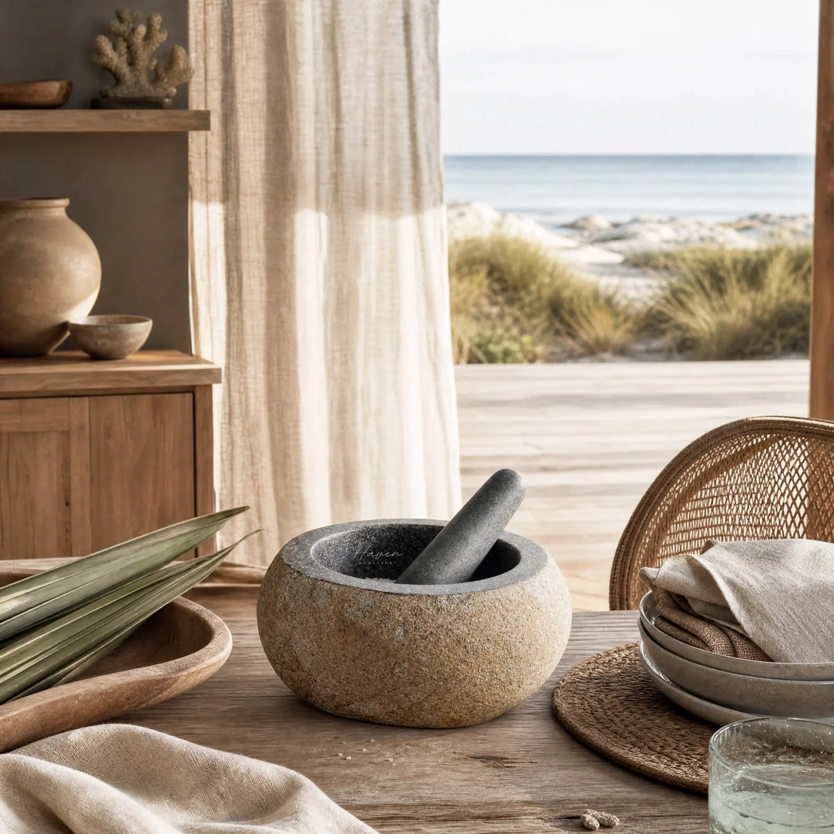 MUUBS Valley Mortar: hand-carved from genuine riverstone with distinctive texture and display-worthy character.