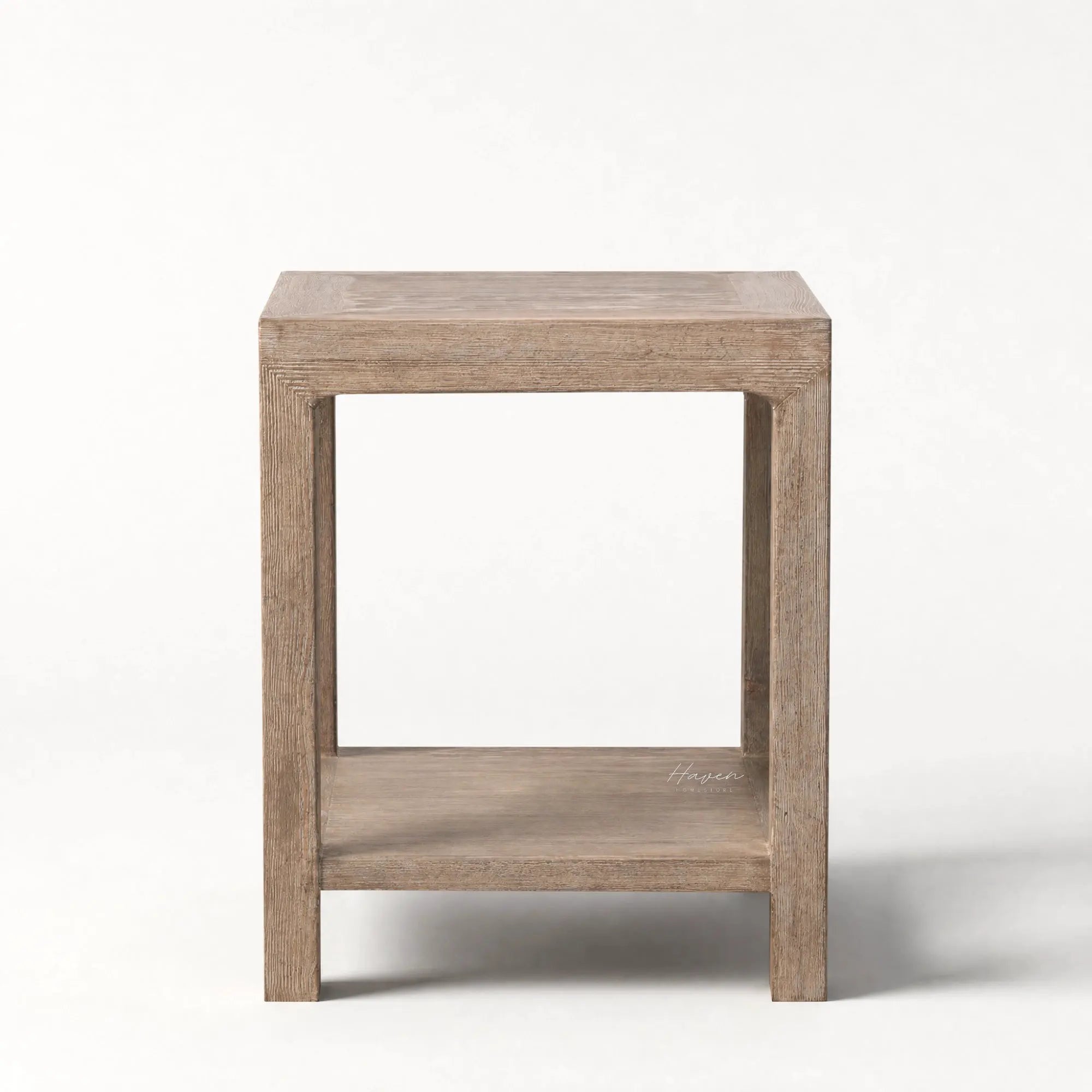 Driftwood Side Table crafted from solid pine with weathered finish and a clean coastal silhouette.