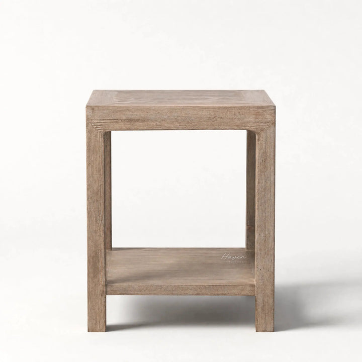 Driftwood Side Table crafted from solid pine with weathered finish and a clean coastal silhouette.
