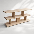 Norr Shelves: natural oak, three-tier shelf with clean, layered design and airy display space.