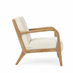 Tairua Lounge Chair in Seafoam upholstery with limewashed oak frame and curved arms.