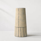 Line Vase handcrafted from terracotta with subtle curves and bold hand-painted blue-black lines.