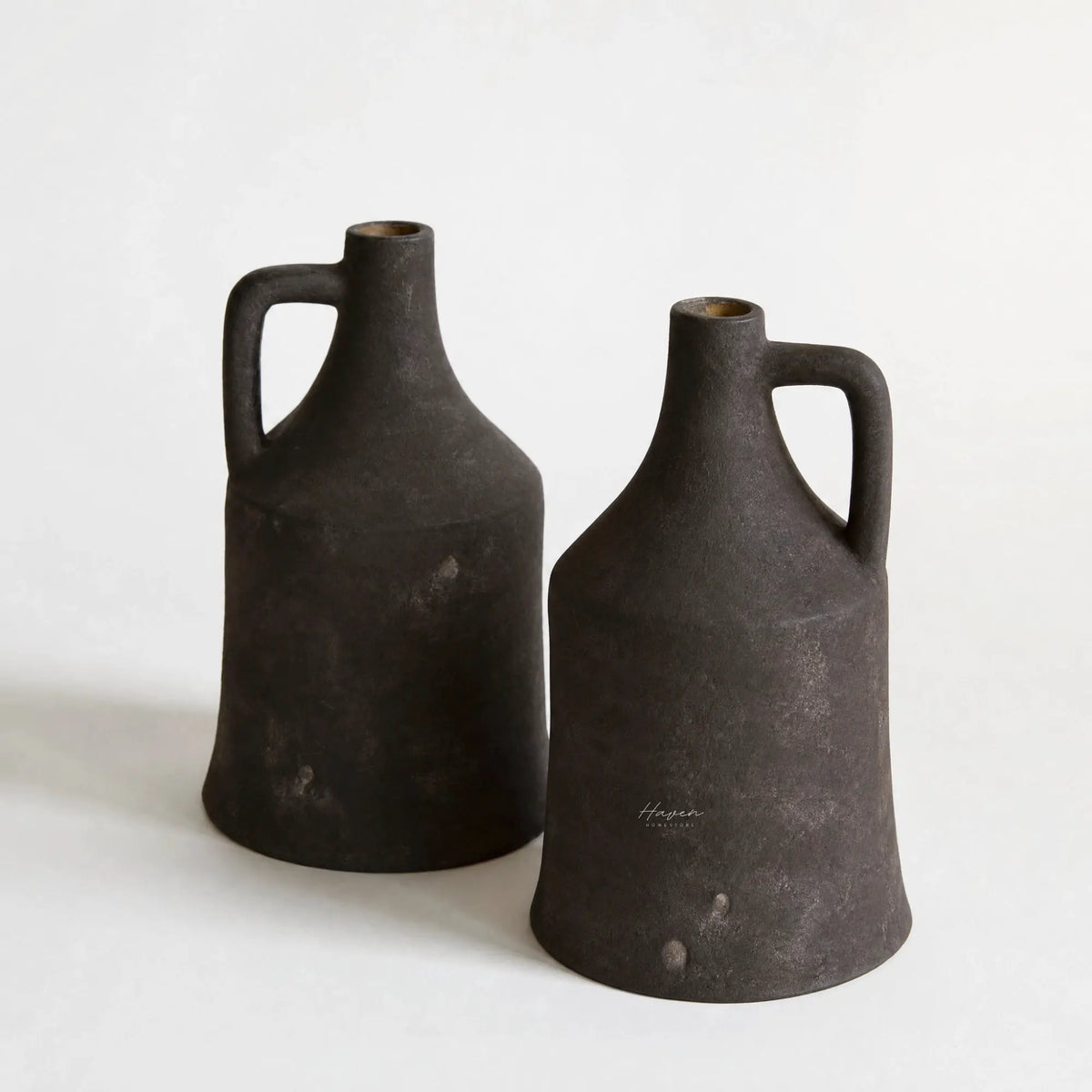 Chakōru Vase Set/2: two hand-thrown terracotta vases by Filipino artisans; earthy texture and unique variations.