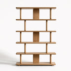 Jansen Shelving Unit - Natural timber with oak veneer, Nordic lines, open shelves for books and keepsakes.