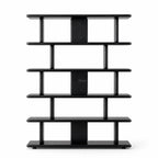 Jansen Shelving Unit - Black with solid timber and oak veneer, open architectural shelves for books and keepsakes.