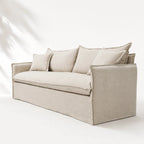 Marlow Sofa - 3 Seat in linen-blend slipcover with feather-filled cushions in soft beige