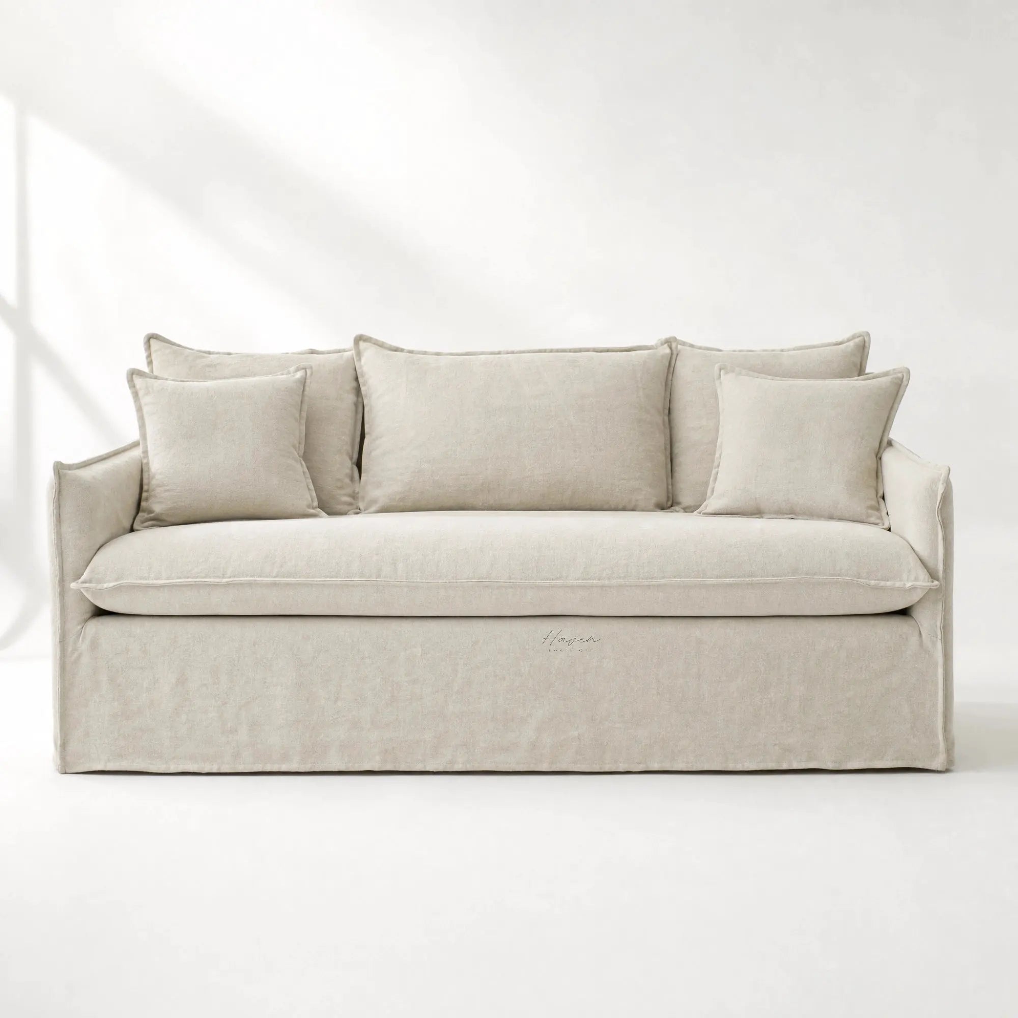 Marlow Sofa 3-seat with linen-blend slipcover and soft feather-filled cushions.