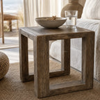 Estuary Side Table in textured reclaimed elm with aged timber grain, a coastal rustic centerpiece.
