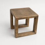 Estuary Side Table in textured reclaimed elm; warm coastal grain and simple weathered form.