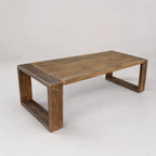 Estuary Dining Table in authentic reclaimed elm with rich grain, knots, and weathered character.