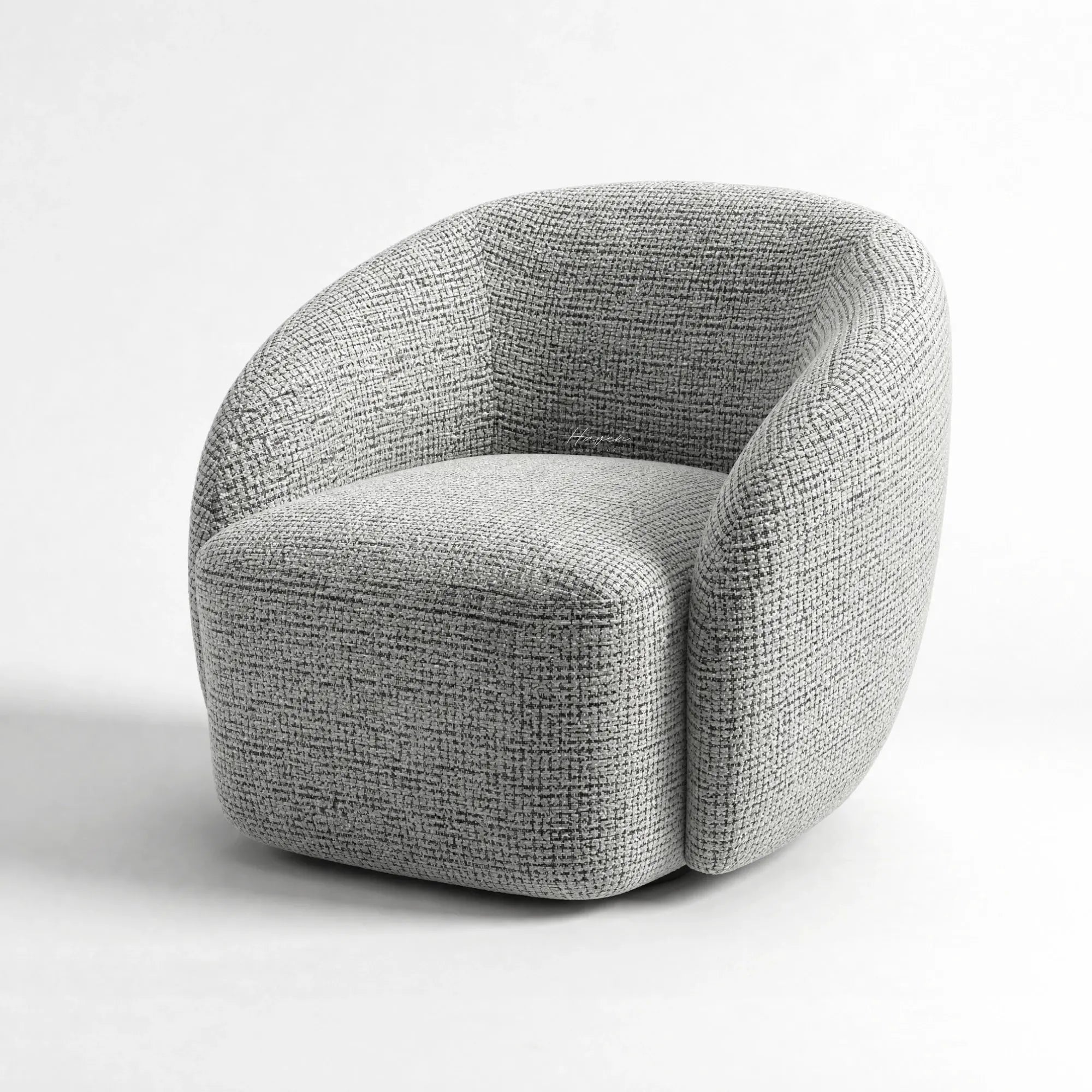 Ingrid Swivel Chair Frost: Nordic curved silhouette, plush cushions, textured poly-mix upholstery.