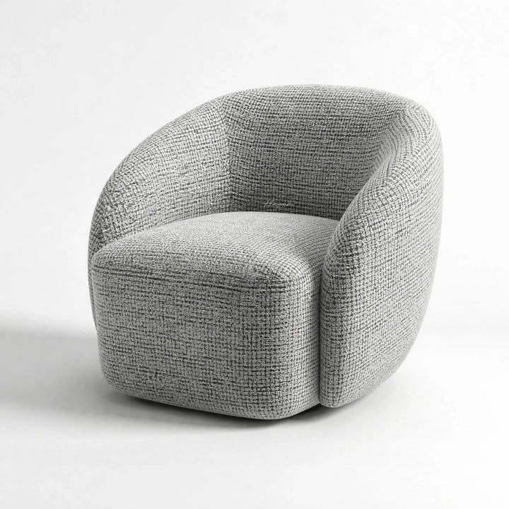 Ingrid Swivel Chair Frost: Nordic curved silhouette, plush cushions, textured poly-mix upholstery.