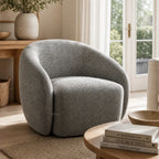 Ingrid Swivel Chair - Frost: textured poly-mix upholstery, curved Nordic design, plush cushioning.