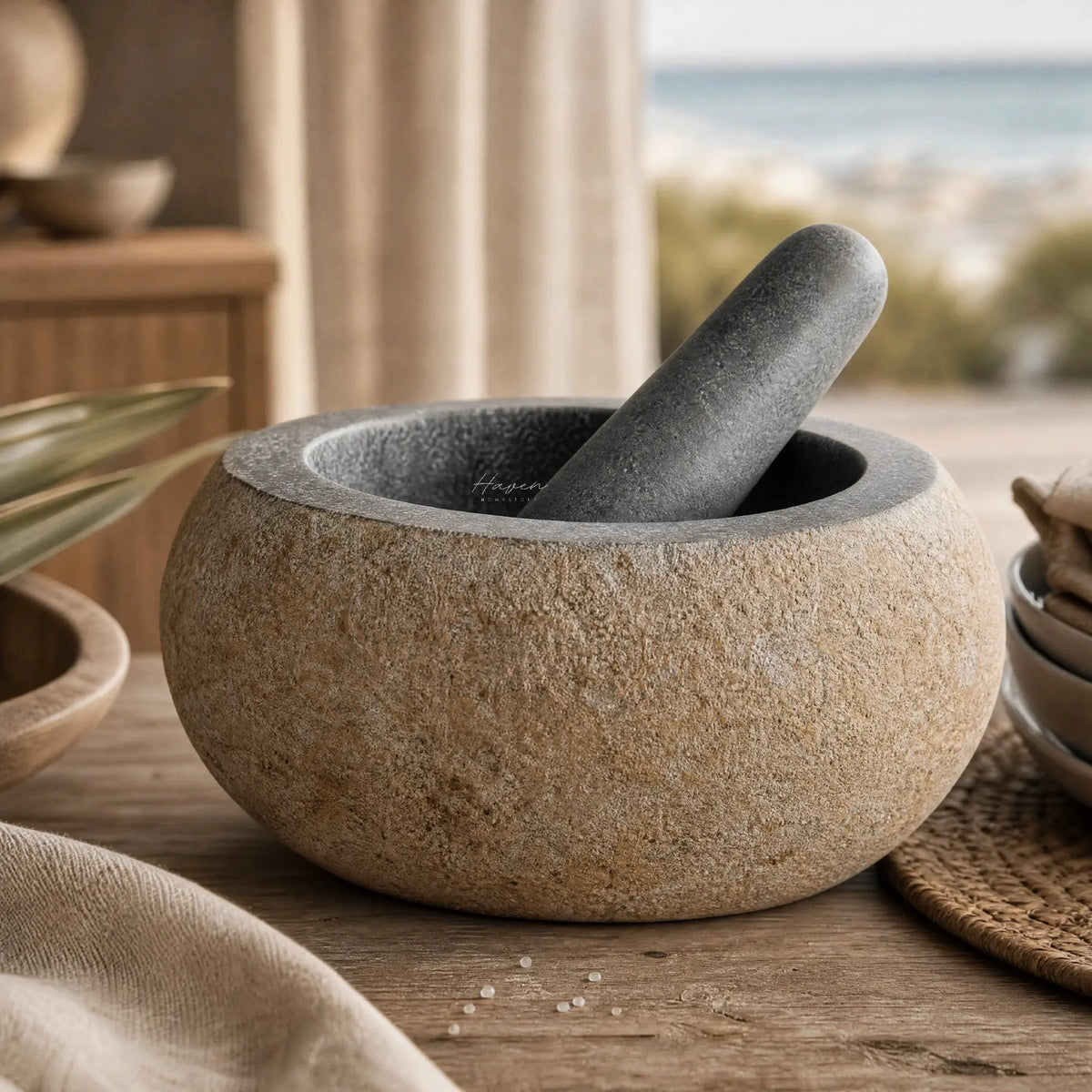 MUUBS® Valley Mortar hand-carved from riverstone with distinct texture and natural craftsmanship.