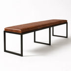 Pure® Sabina Bench with tufted buffalo leather cushion and slim matte black metal frame