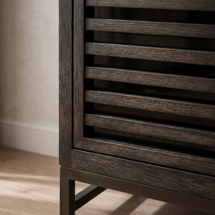 Kuro Slatted Sideboard: ebony-washed oak with architectural, slatted doors.