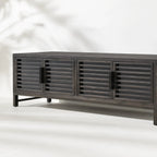 Kuro Slatted Sideboard in ebony-washed oak with architectural, framed design and slatted doors.