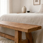 Reclaimed elm bench, 160 cm wide, showcasing grain and markings with warmth for everyday use.