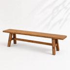 Reclaimed elm bench, 160cm wide, solid and grounded with unique grain and markings.