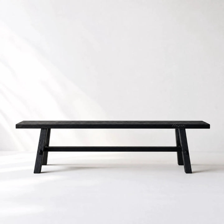 Reclaimed Wood Bench 160 in dark elm, visible grain and markings, sturdy for daily use