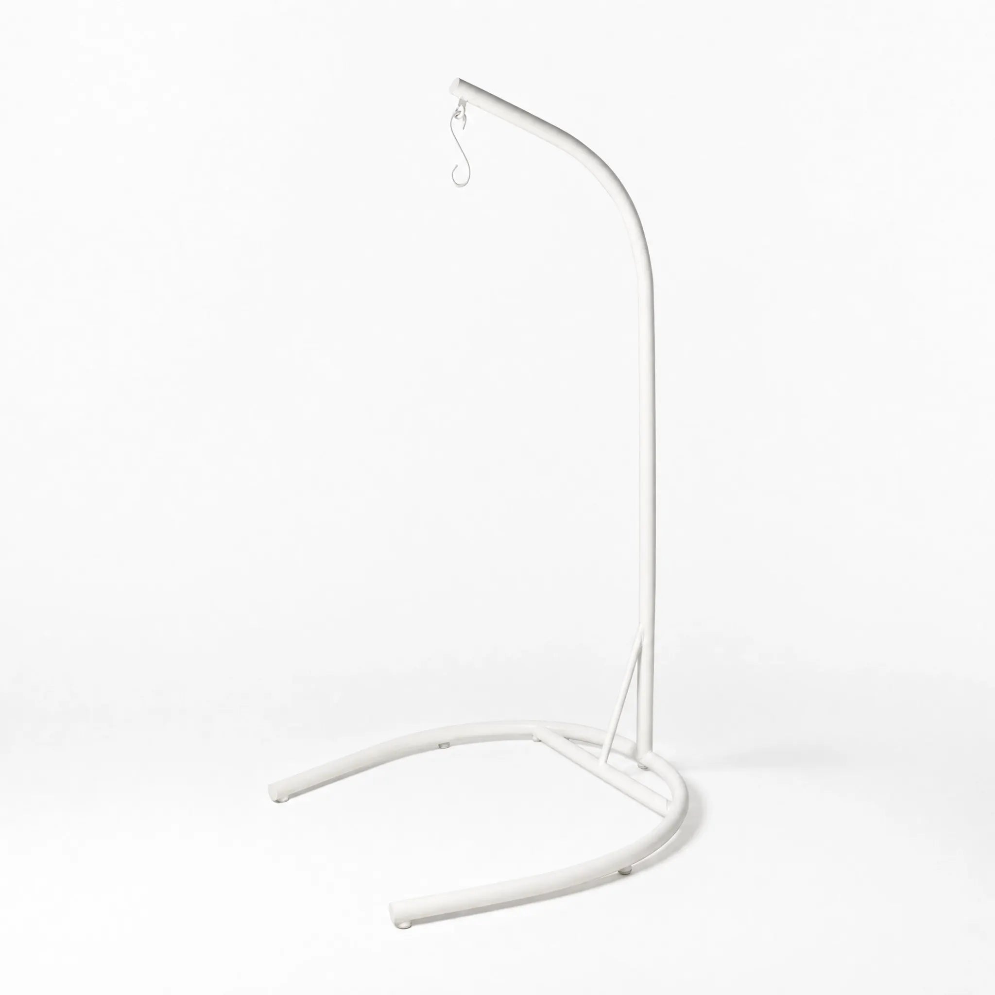 Pod Chair Stand with curved white base, durable indoor-outdoor stand for pod chairs.
