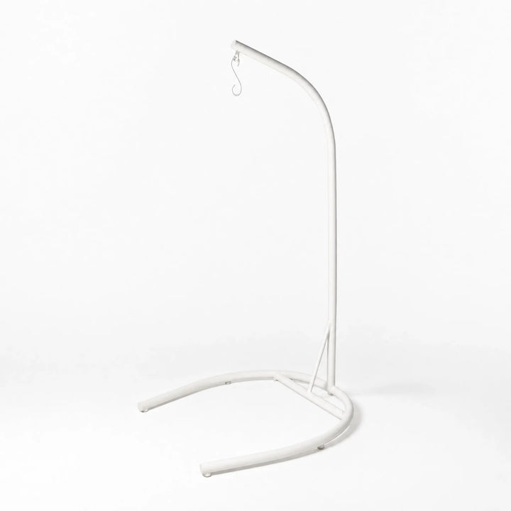 Pod Chair Stand with curved white base, durable indoor-outdoor stand for pod chairs.