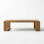 Casa Coffee Table, reclaimed elm with aged black finish, bold block legs, natural grain, timeworn texture.