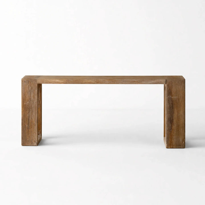 Casa Console in reclaimed elm with an aged black wash, showcasing rustic texture.