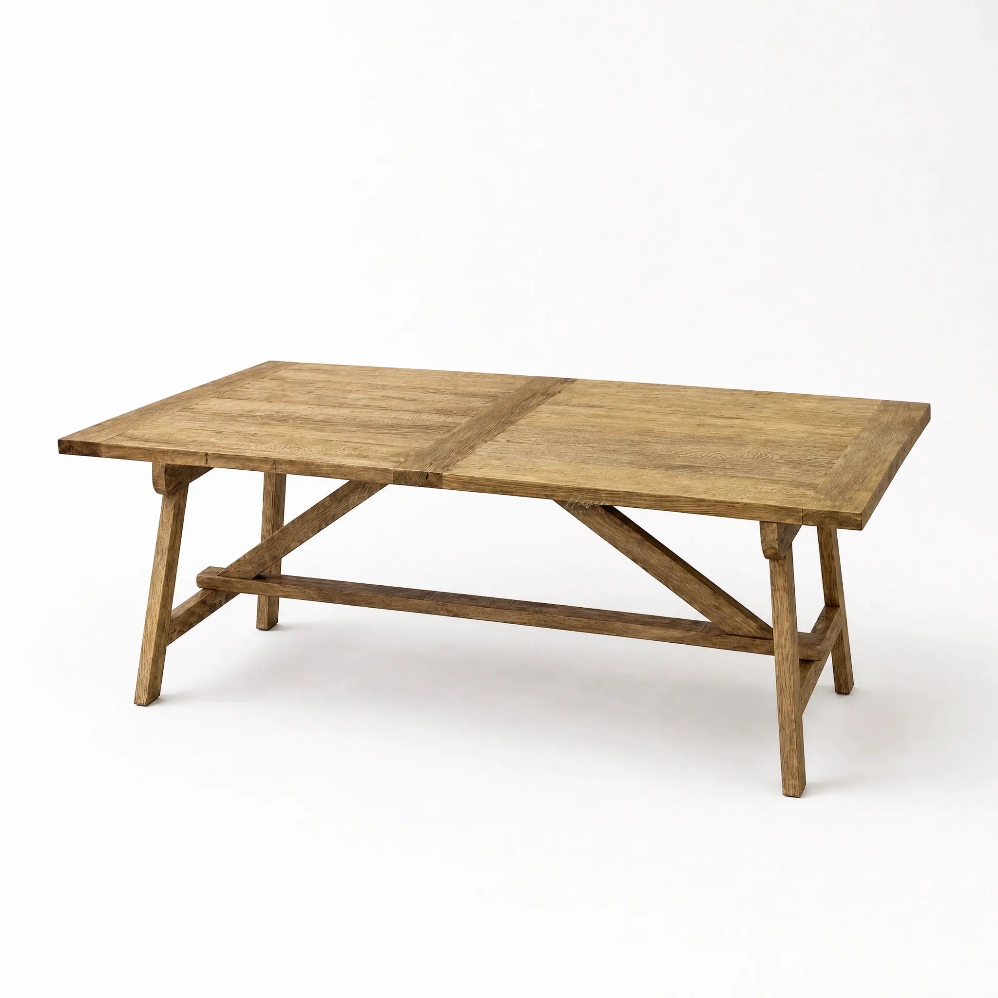 Briar Elm Dining Table in reclaimed elm with warm farmhouse style, highlighting natural grain and aged texture.