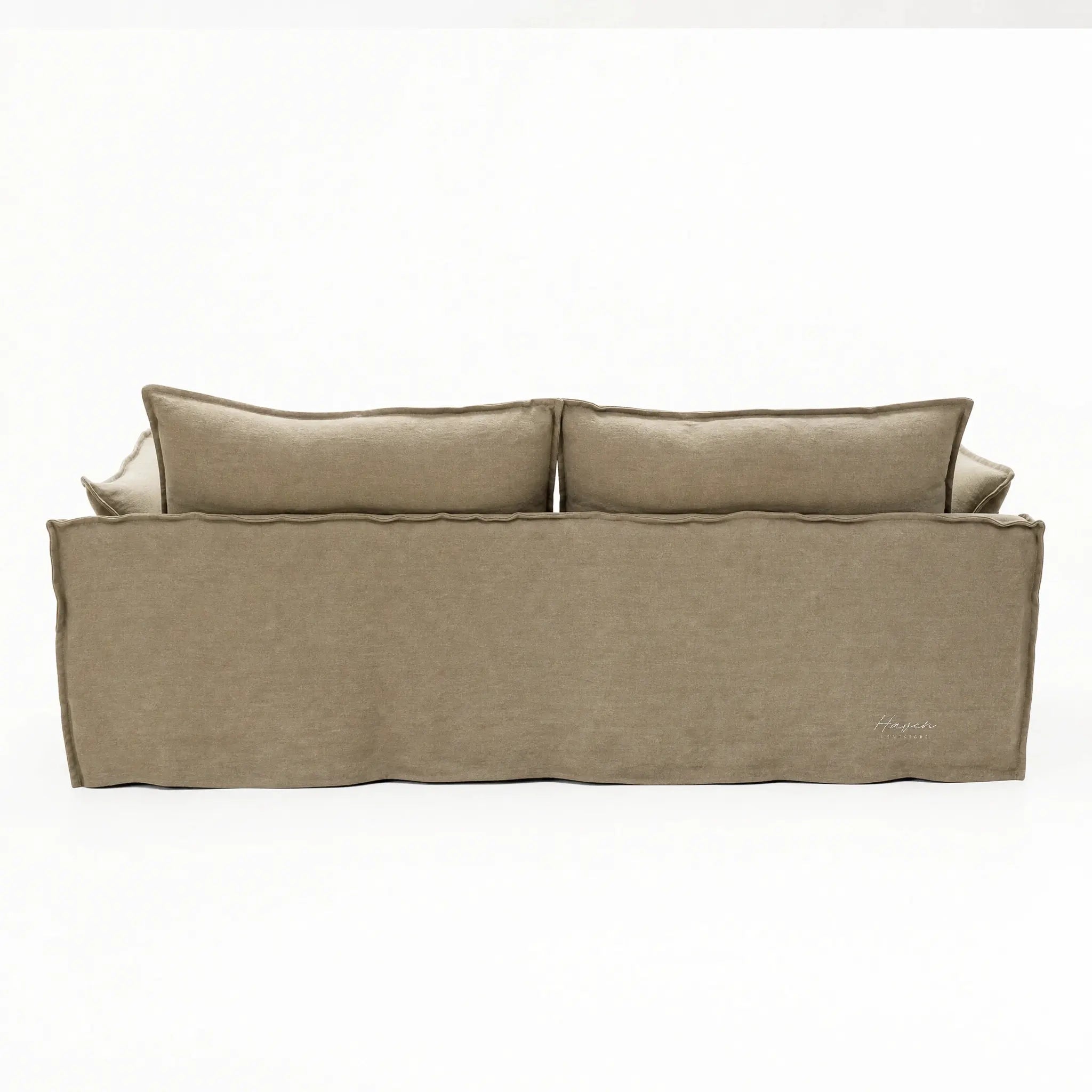 Sorrento 3-Seat Linen Sofa in taupe linen with sink-in cushions and feather fill.