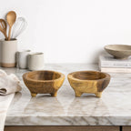 Teak Bowl Set/2: two hand-carved bowls with rich grain, warm earthy tones, and rustic char