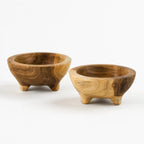 Teak Bowl Set/2: two hand-carved teak bowls with rich grain, warm tones, and natural imperfect charm.