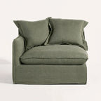Lotus Modular Sofa Left in Belgian linen, olive-green upholstery with plush cushions