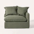 Lotus Modular Sofa Right in Belgian linen olive-green with soft cushions.