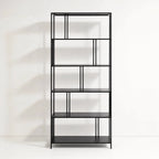 Lorenzo Metal Bookshelf in black powder-coated steel with a slim, structured open frame for books and decor.