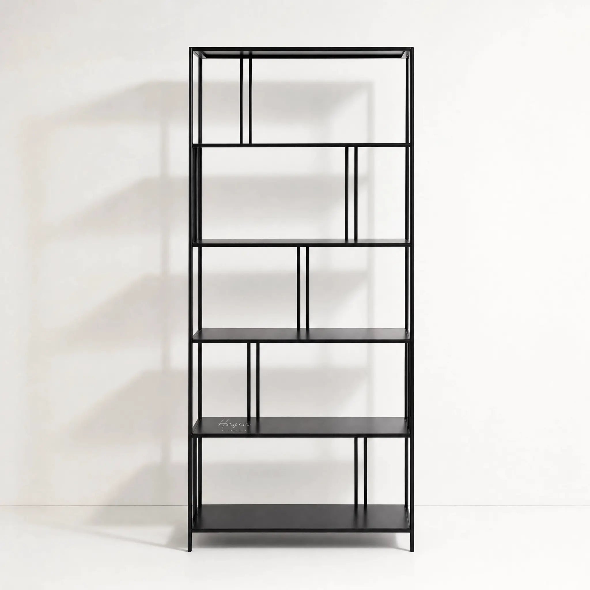 Lorenzo Metal Bookshelf in black powder-coated steel with a slim, structured open frame for books and decor.