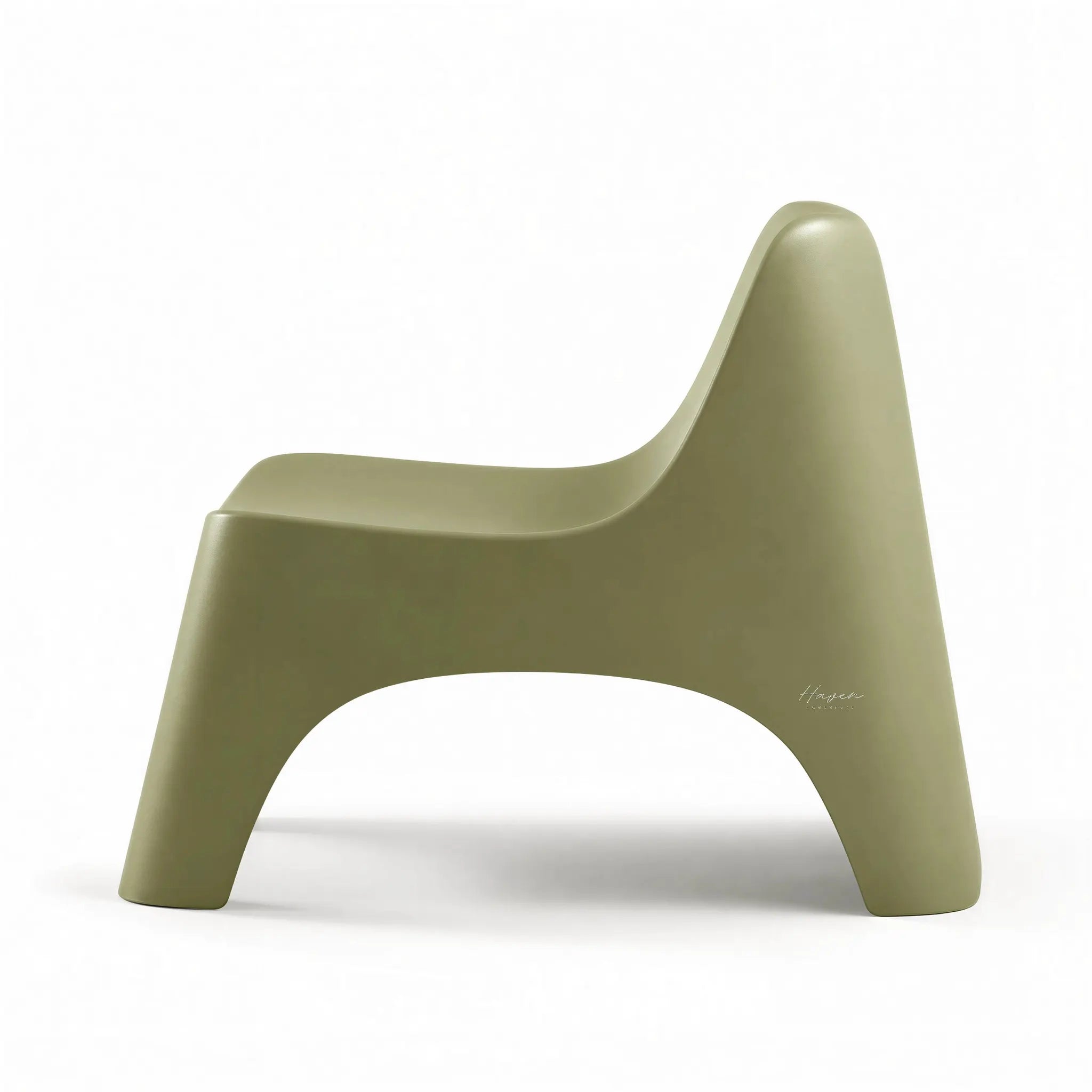 Forma Outdoor Chair in olive green polypropylene with curved sculptural silhouette.