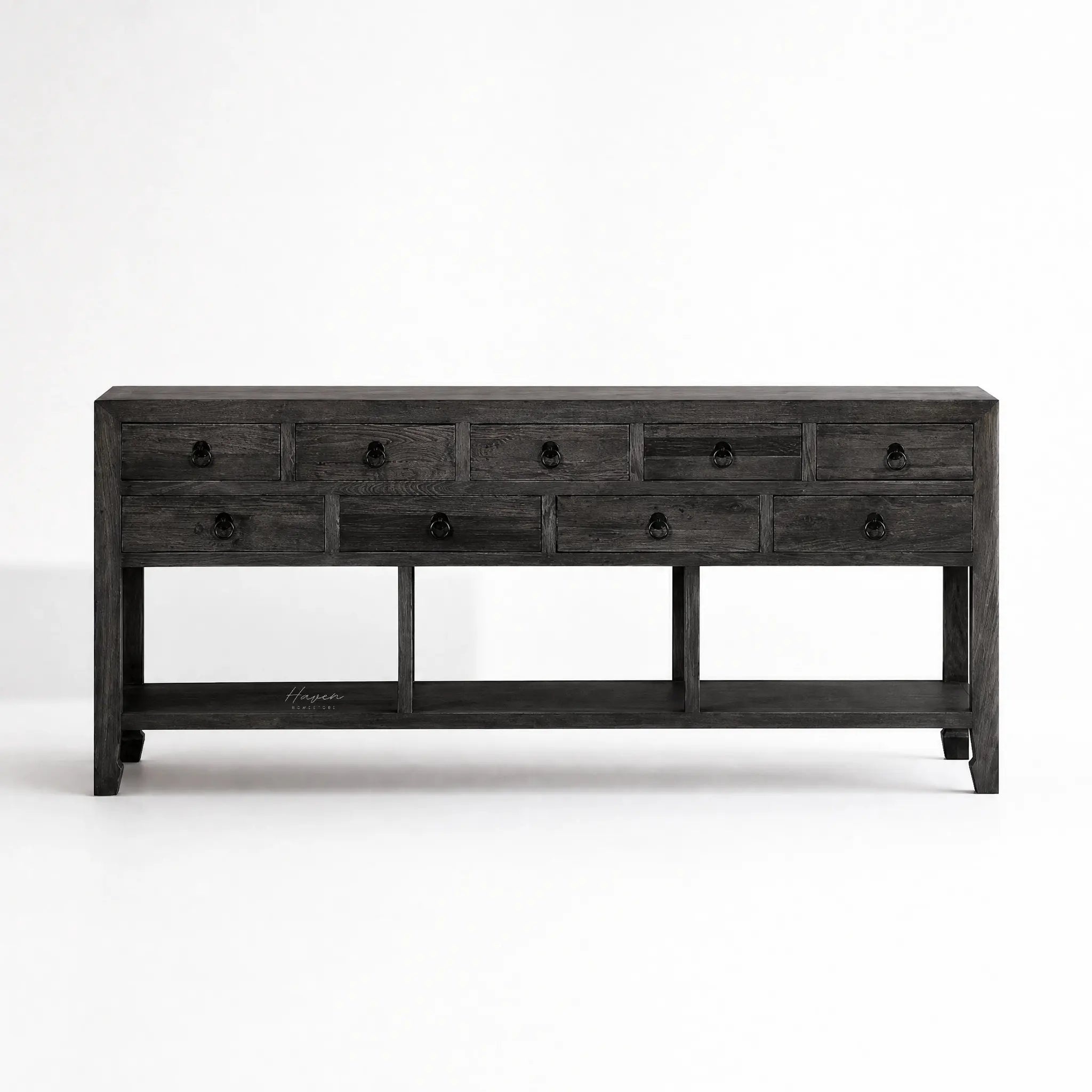 Blackwood Sideboard in sandblasted ebony oak with rich textured grain, bold moody presence and substantial storage.