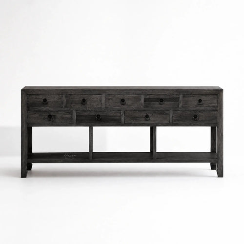 Blackwood Sideboard in sandblasted ebony oak with rich textured grain, bold moody presence and substantial storage.