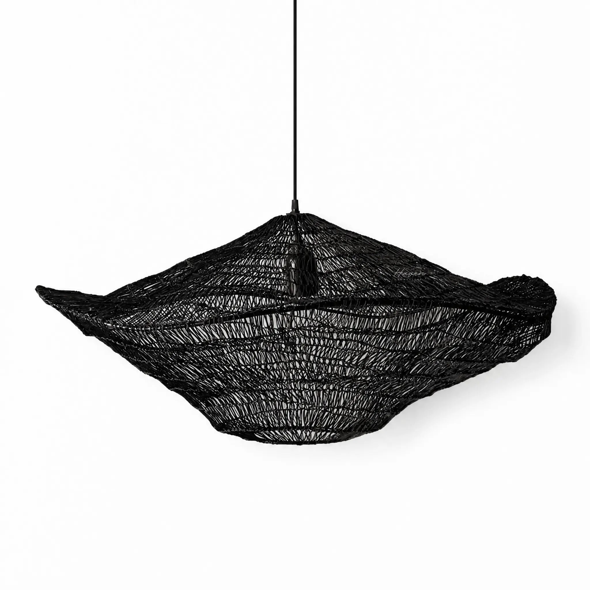 Mesh Cloud Pendant 60 hanging antique black iron light with airy woven silhouette.