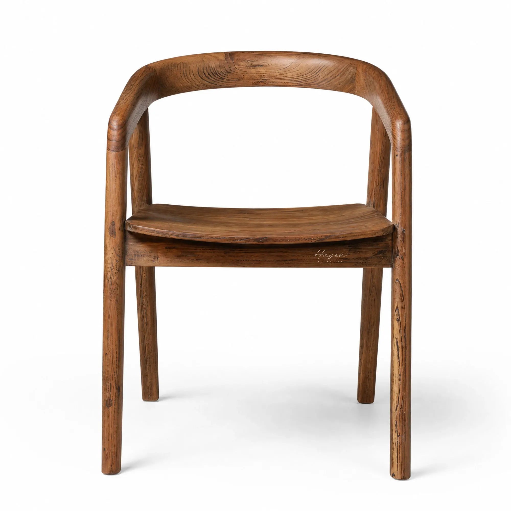 Dune Teak Dining Chair: sculptural solid teak, curved arms and organic silhouette.