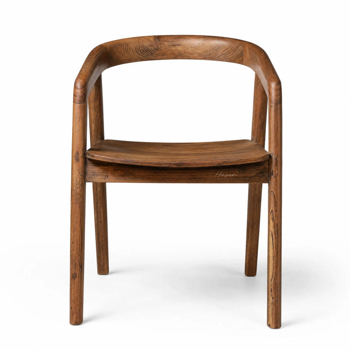 Dune Teak Dining Chair: sculptural solid teak, curved arms and organic silhouette.