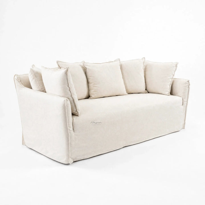 Cove Slipcover Sofa 2-Seat in soft linen-cotton with plush feather-and-foam cushions